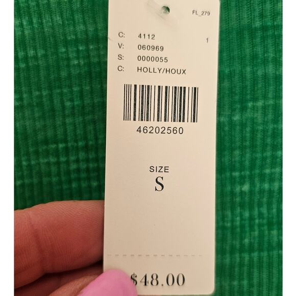 t.la Anthropologie Short Sleeve Ribbed T Shirt. Ruffled Trim, Holly, Sz S NEW - Picture 3 of 6